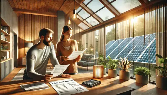 Propriétaire calculant les aides à la rénovation énergétique avec des documents officiels.