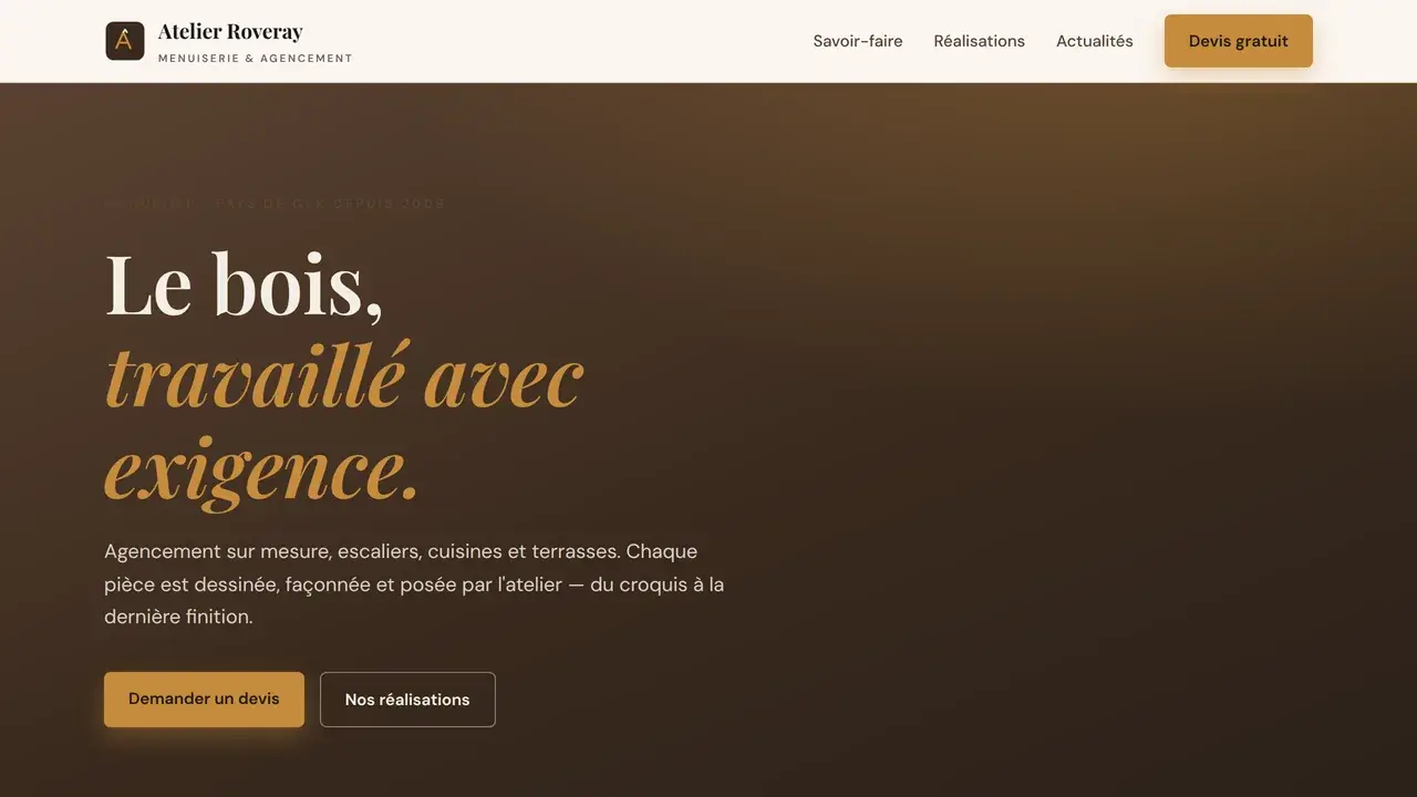 Aperçu du site de démonstration d'entreprise « Atelier Roveray »