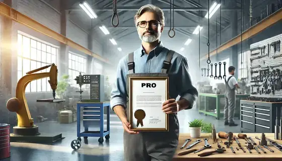 Artisan présentant ses labels et certifications de qualité à un client.