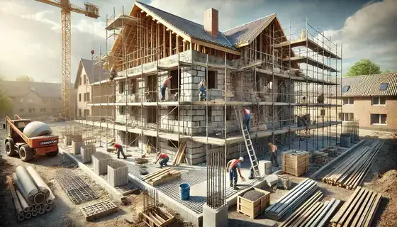 Maison en construction, des fondations à la toiture.
