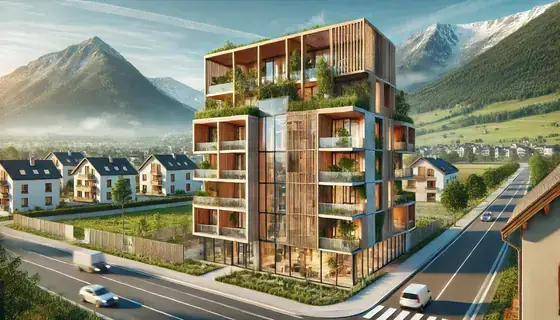 Maison neuve performante en énergie, conforme à la réglementation environnementale.