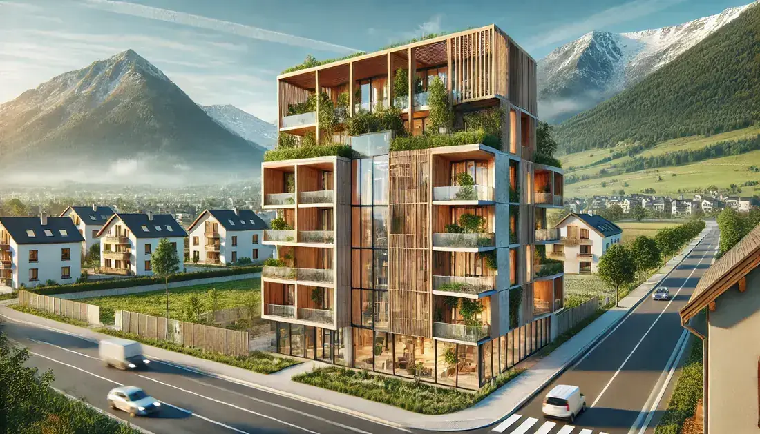 Maison neuve performante en énergie, conforme à la réglementation environnementale.