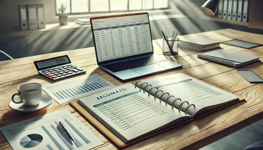 Un bureau lumineux et organisé avec des devis alignés, symbolisant la transparence des coûts chez PROJETIZ.